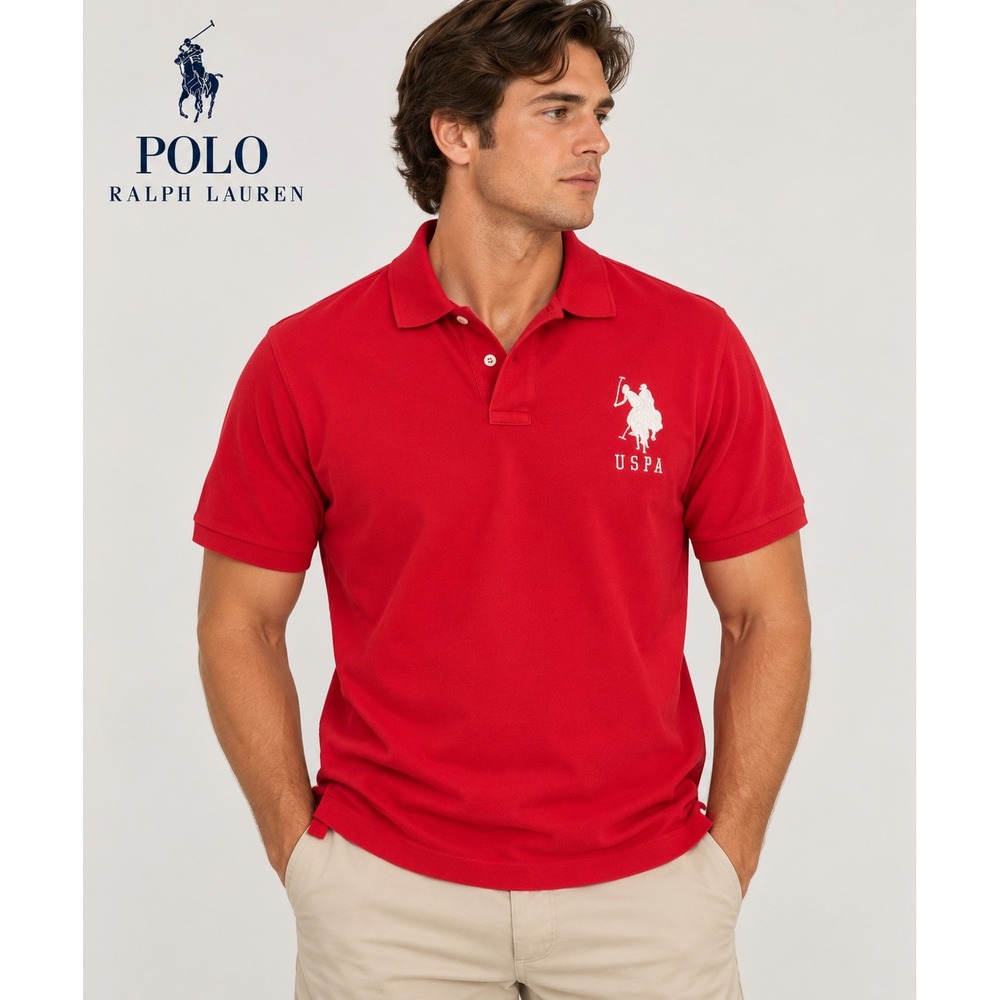 US Polo Assn Mens XL Red Short Sleeve Pique Polo Shirt Large Logo Number 3 Patch